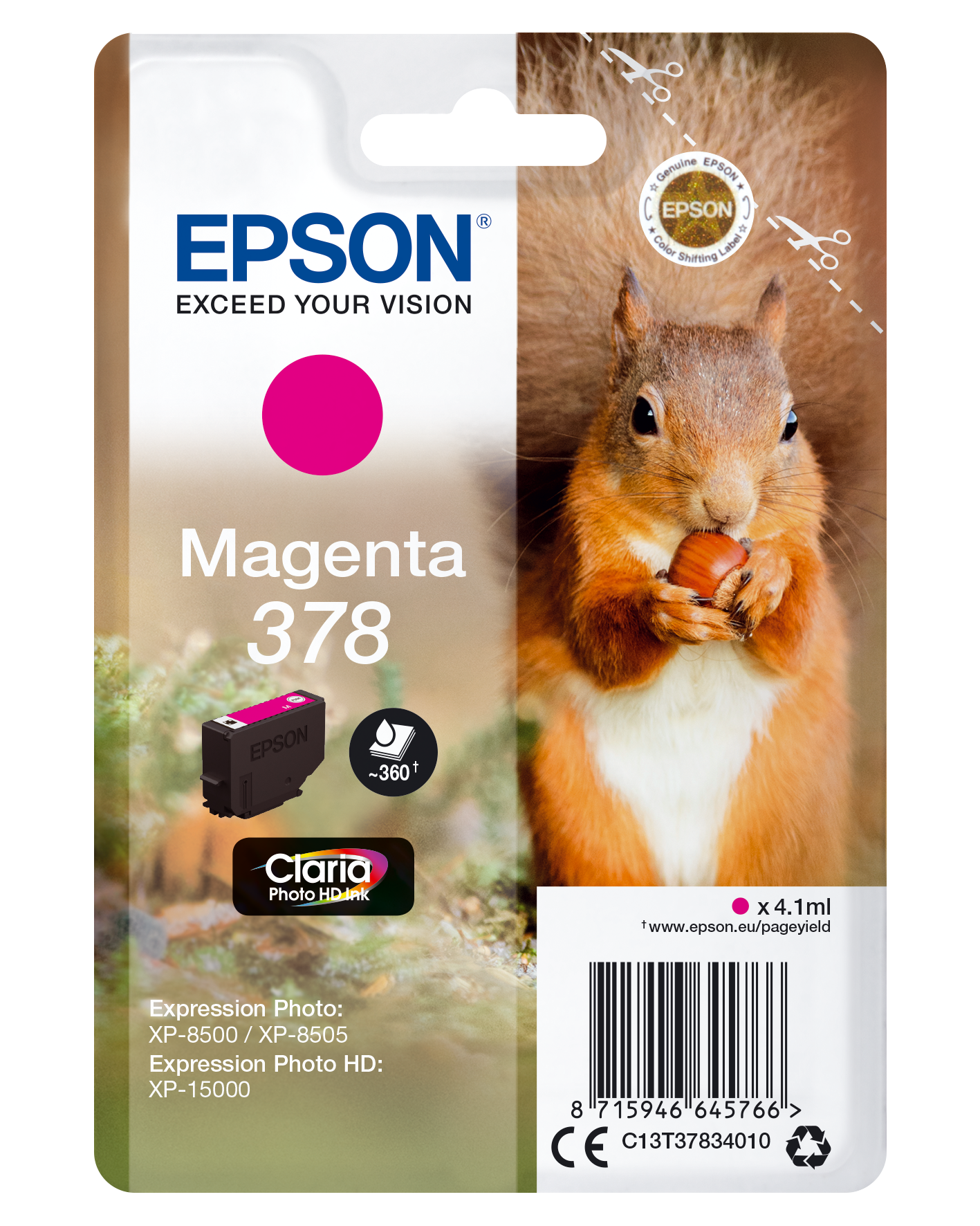 Epson Squirrel Singlepack Magenta 378 Claria Photo HD Ink single pack / magenta