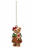 Ornement de Noël en verre ours fille avec peluche 12.5cm multi