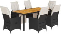 vidaXL 7-delige tuinset met kussens, zwart, van polyrotan