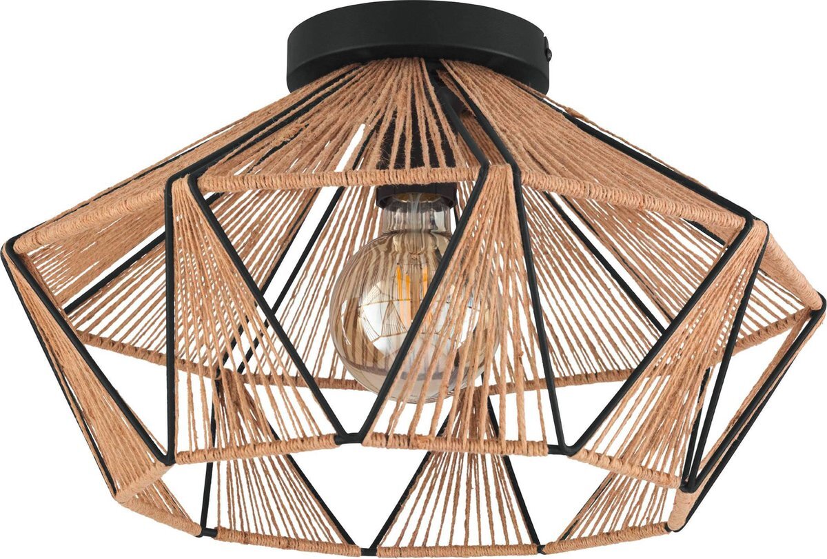 EGLO Adwickle Plafondlamp - E27 - Ø 44,5 cm - Zwart/Natuur