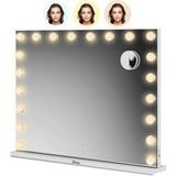 Mirlux Hollywood Spiegel 80x60CM - USB & USB-C Oplaadpoort - 10x Zoom - 3 Dimbare lichtstanden - Make Up Spiegel - LED Verlichting - Wit