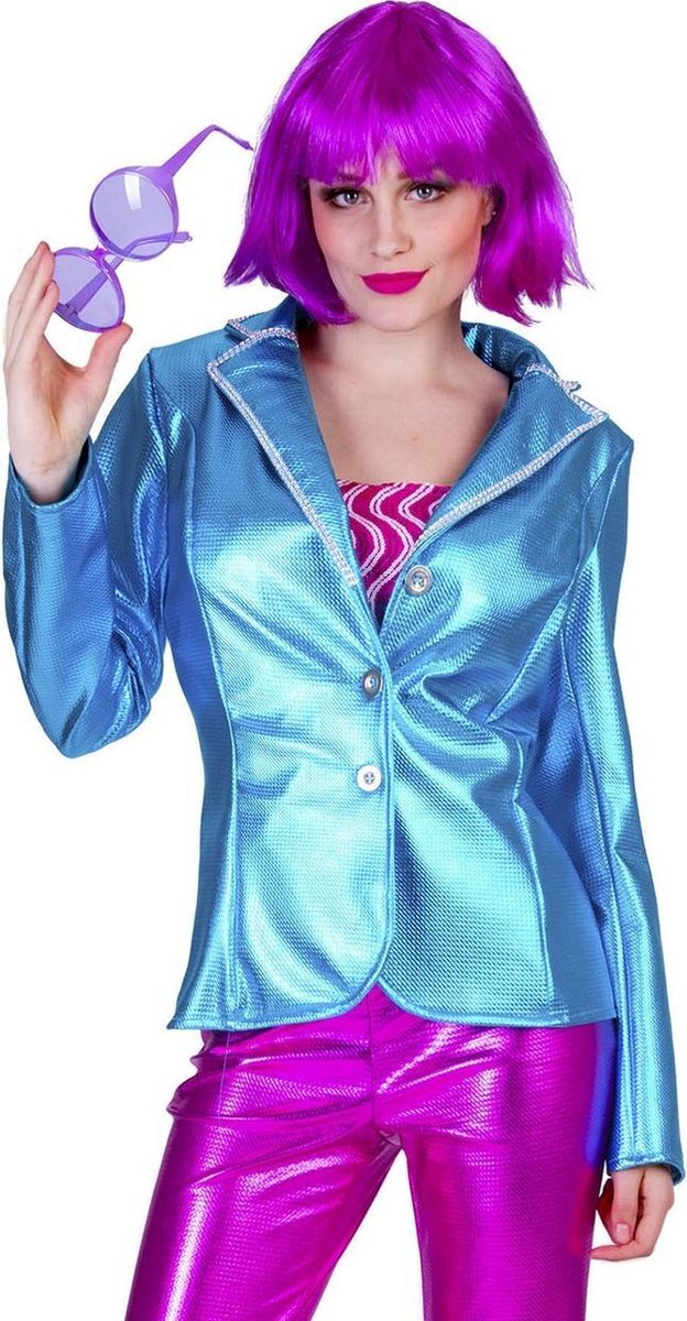 Funny Fashion Jaren 80 & 90 Kostuum | Disco Fever Jack Glimmend Blauw Vrouw | Maat 40-42 | Carnaval kostuum | Verkleedkleding