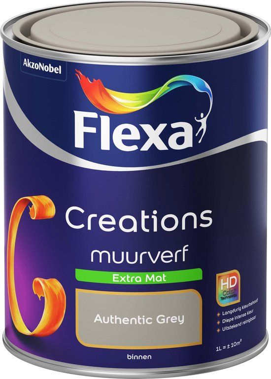 FLEXA Creations muurverf authentic grey extra mat 1 liter