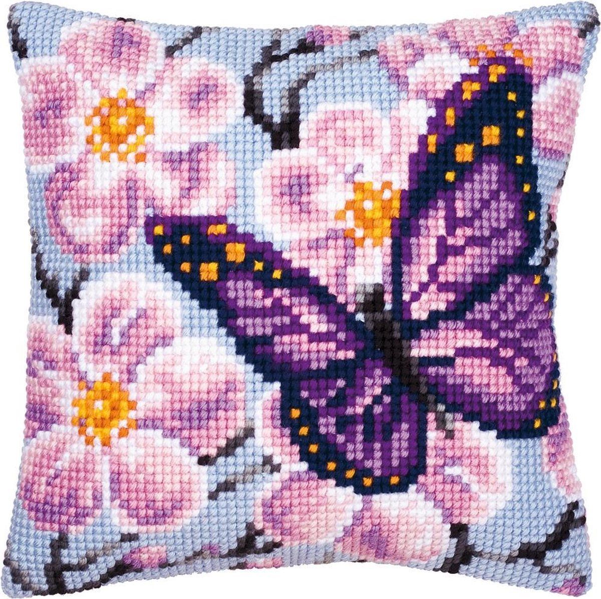 Vervaco Paarse vlinder Kruissteekkussen pakket 40x40cm - Borduurpakket