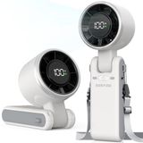 SURFOU Handventilator 4000mAh Accu, Draagbare Mini Turbo-Ventilator met 5 Snelheden, LED-Display, 3-in-1 Opvouwbaar, USB-Oplaadbaar, Krachtig voor Kantoor, Reizen en Buiten, Wit