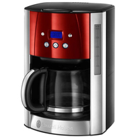 Russell Hobbs Luna Filter Coffee Machine - Black, Red, Silver - 1.8L, 12 Cups, Timer