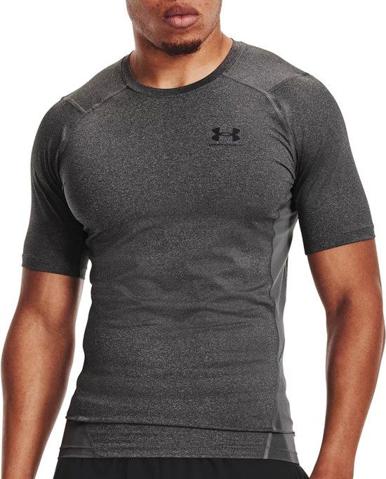Under Armour UA Heatgear Armour Compressie Sportshirt Heren - Grijs/Zwart - XL