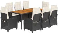 vidaXL 9-delige tuinset met kussens, zwart, van polyrotan