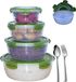 Set de boîtes à lunch 4 pièces vert - transparent, 4700 ml, Polypropylène, Sans BPA, Hermétique, Adapté au micro-ondes
