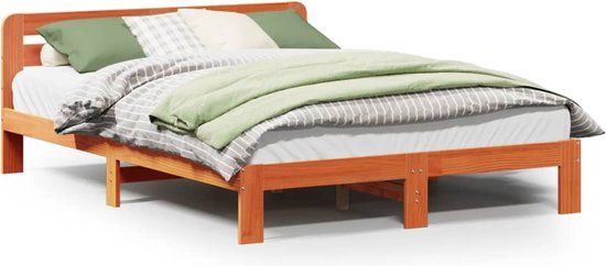 vidaXL Bedframe Massief Grenenhout Wasbruin 135x190 cm