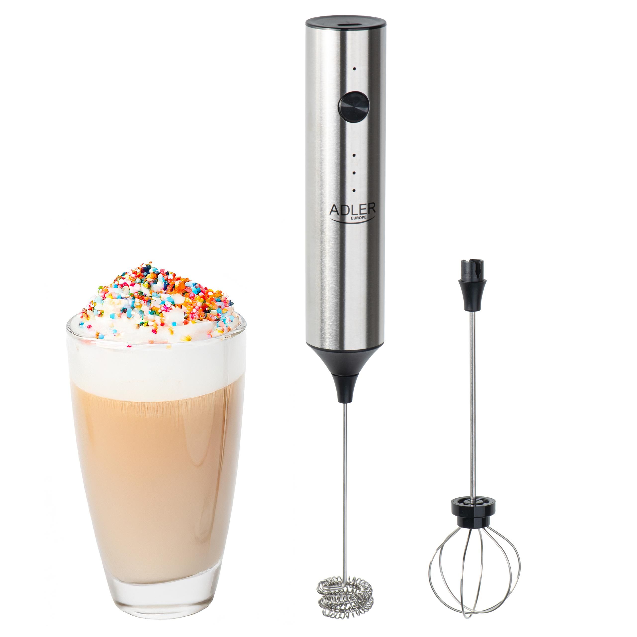 Adler AD 4532 USB-C Melkopschuimer, Oplaadbaar, Drietrapsverstelling, RVS, Multifunctioneel 2 in 1