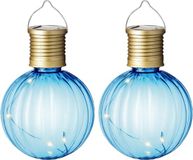 Lumineo 4x stuks Led lampje/lampion solar verlichting blauw 11 x 8 cm