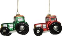 Decoris Ornament glas tractor rood groen 2ass L9.50-B5.20-H7.00cm
