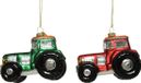 Decoris Ornament glas tractor rood groen 2ass L9.50-B5.20-H7.00cm