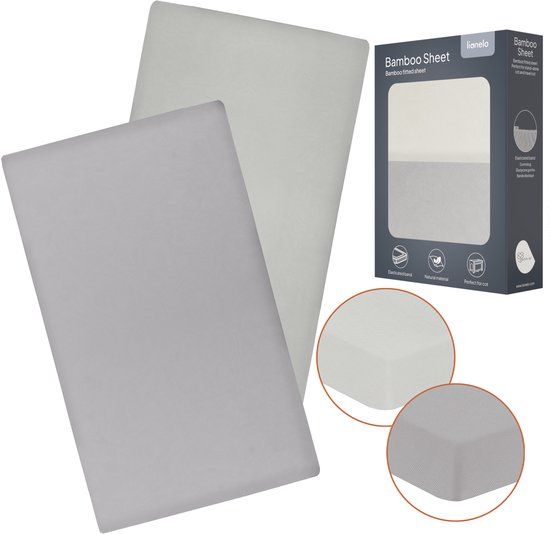 Lionelo Bamboe Hoeslaken 60x120cm - 2 stuks - Grijs/Wit