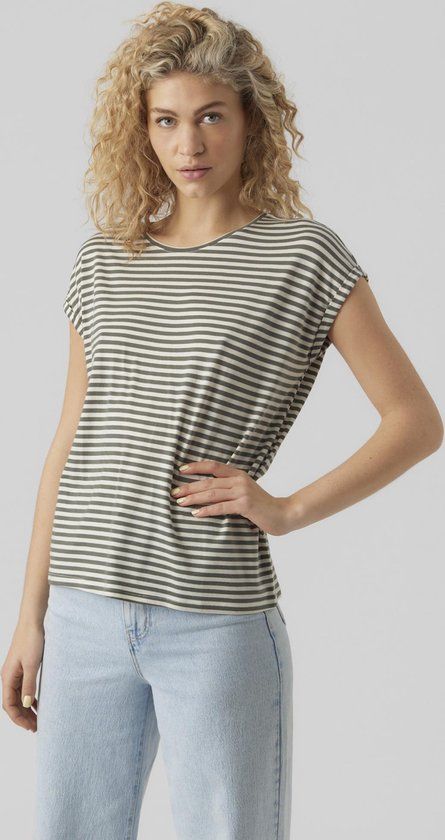 VERO MODA VMAVA PLAIN SS TOP STRIPE GA JRS NOOS Women's T-shirt - Size M - Laurel Wreath;Pristine