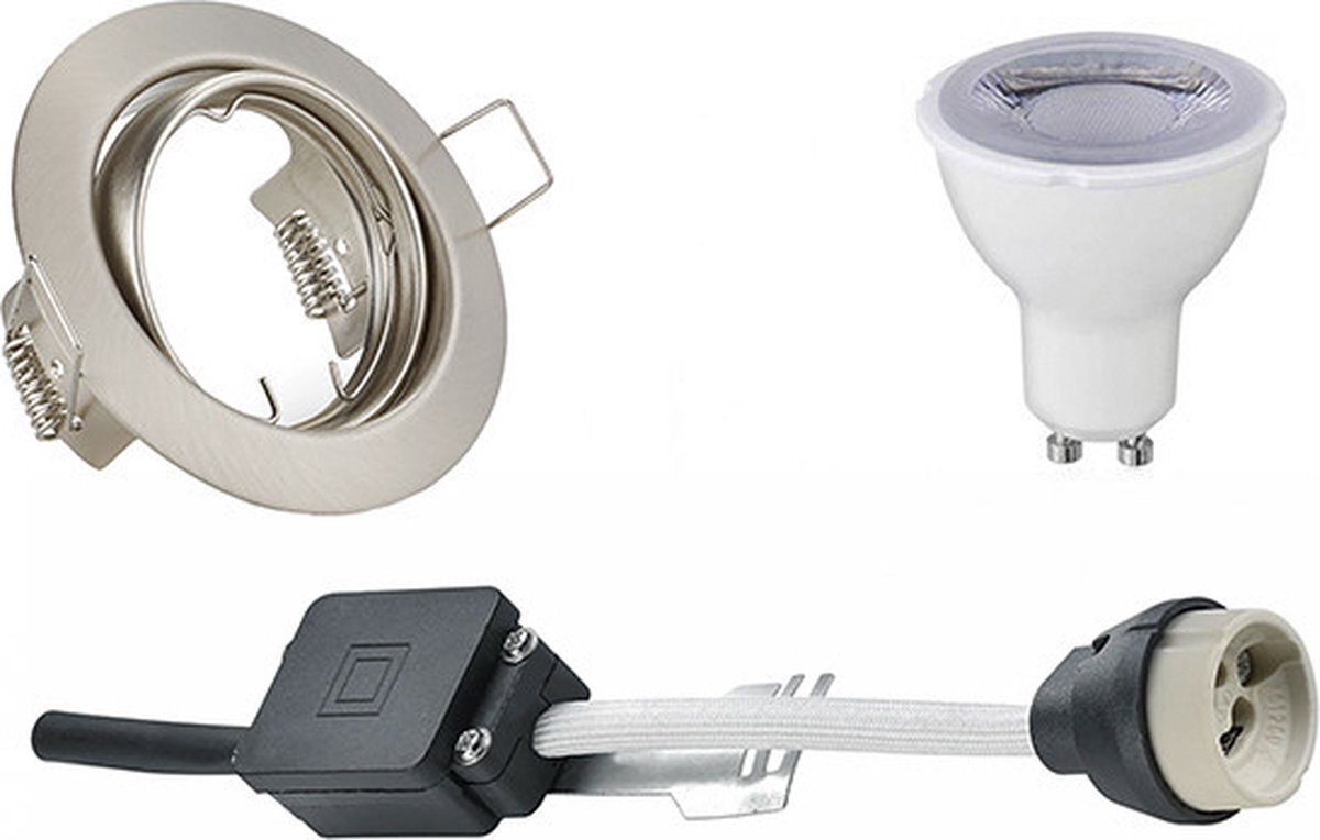 Qualu LED Spot Set - Torna - GU10 Fitting - Dimbaar - Inbouw Rond - Mat Nikkel - 6W - Helder/Koud Wit 6400K - Kantelbaar Ø83mm