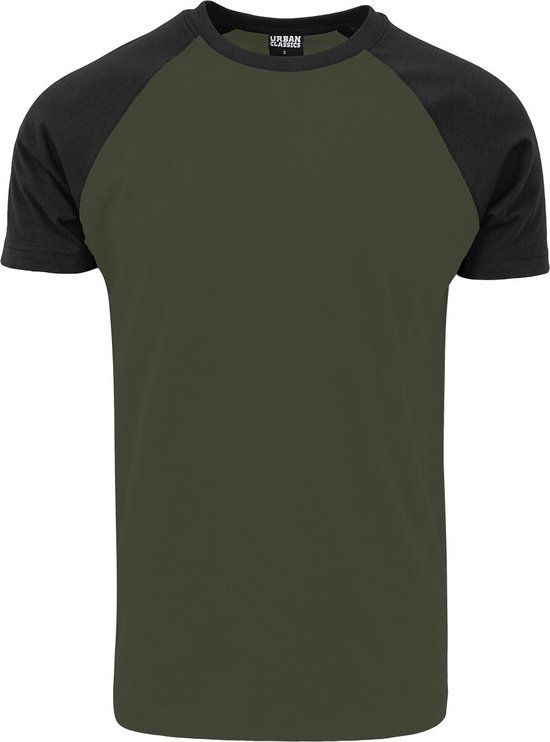 Urban Classics Raglan Contrast Tee Heren T-shirt - olijf/zwart - XL