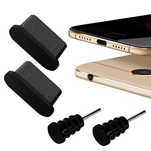 MOELECTRONIX 4X USB 3.1 type C stofbescherming geschikt voor Samsung Galaxy A5 2017 A3 2017 Note 10 Note 9 Note 8 | hoofdtelefoon bescherming kap stof plug type C | zwart
