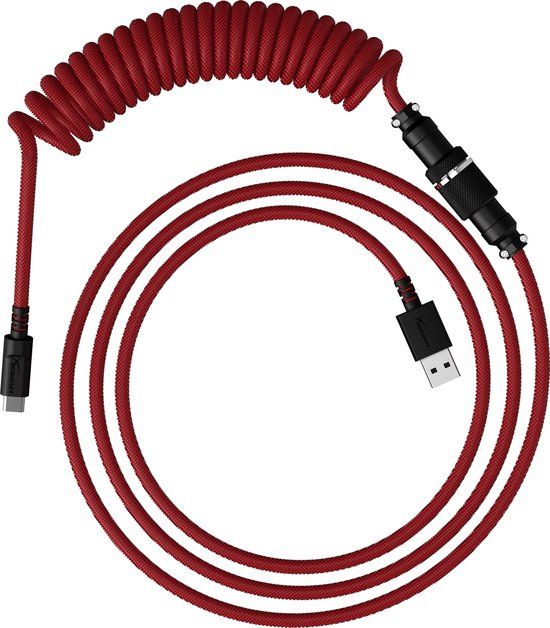HyperX USB-C to USB 3.0 A Spiraalkabel - Rood/Zwart - 1.22 m
