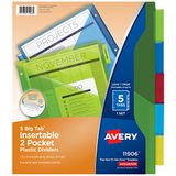 Avery Grote tab inbrengbare plastic verdelers met twee zakken, 5 veelkleurige tabbladen, koffer pak van 24 sets (11906)