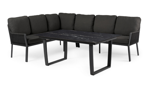 Tierra Outdoor Liv lounge dining set links black met dining tafel marble black 150 x 90 cm