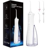 Pulsefell Tandstraal, draagbaar, 300 ml, USB oplaadbaar | Draadloze monddouche met 4 opzetstukken en 4 modi, IPX7 waterdicht, voor thuis en op reis (wit)