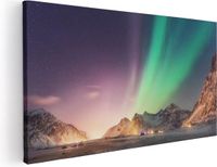 Artaza Canvas Schilderij Noorderlicht in de Bergen met Sneeuw - 40x20 - Canvas Print