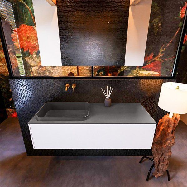 Mondiaz ERIN 120cm badmeubelset onderkast Talc met 1 lade Wastafel RIDGE links Dark grey ERIN11502