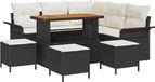 vidaXL Banc de jardin 9 pièces Noir Poly rotin
