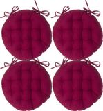 Atmosphera Tuinstoelkussen - 4x - donkerrood - katoen - 38 x 38 x 6.5 cm - wicker zitkussen rond
