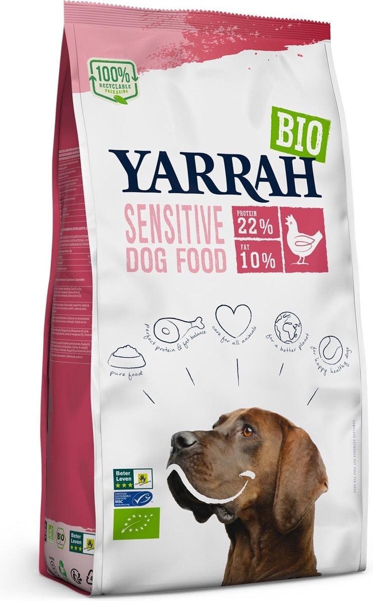 YARRAH 10 kg dog biologische brokken sensitive kip zonder toegevoegde suiker hondenvoer