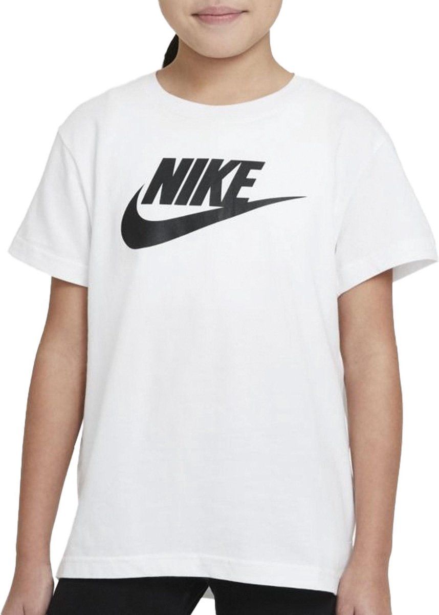 Nike Sportwear Basic Futura Meisjes T-Shirt - Maat 152 - Wit/Zwart