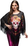 Boland Poncho Catrina Day of the Dead Volwassenen Halloween Skelet Cosplay Themafeest