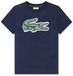 Lacoste T-shirt à manches courtes pour garçon, col rond, bleu marine, coton, coupe regular, imprimé, 16 ans