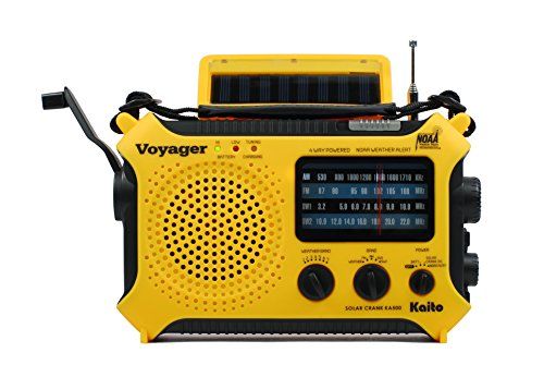 Kaito KA500 5-weg aangedreven zonne-energie, dynamo crank, wind up noodgevallen AM/FM/SW/NOAA weerwaarschuwingsradio met zaklamp, leeslamp en mobiele telefoonlader, geel
