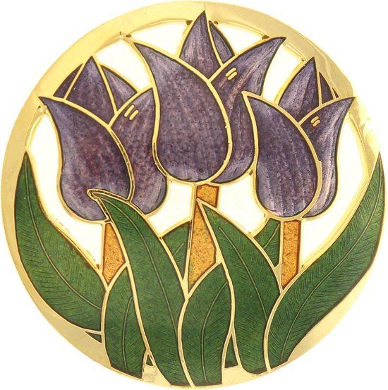 Behave® Dames Broche Bloem Emaille Paars - 4.5cm - Sjaalspeld