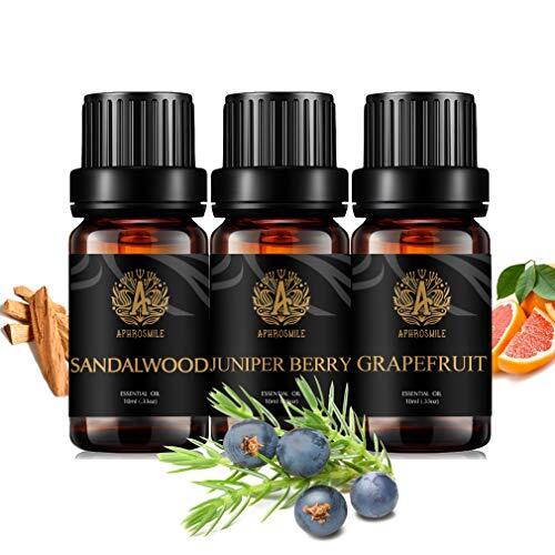 Aphrosmile Therapeutische kwaliteit grapefruit etherische olieset voor diffusor, 3 x 10 ml 100% pure jeneverbes bessen etherische olie kit voor massage, aromatherapie sandelhout etherische olie set voor het maken van kaarsen