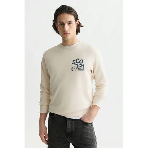Scotch & Soda katoenen regular fit sweater met print - ecru