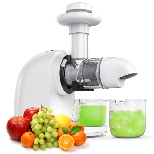 CRXC Slow Juicer Sapcentrifuge, 70 tpm groente en sapcentrifuge, slow juicer met anti-verstoppingsfunctie, ijsnet en sapfilter, BPA-vrij, 150 W, wit