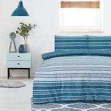 Sleepdown Dekbedovertrek Set - Groenblauw - Gestructureerde streep - Omkeerbaar dekbedovertrek, Gemakkelijk te onderhouden beddengoed, zacht, gezellig beddengoed sets met kussenslopen - King (230 cm x