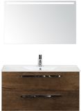 BES LED Seville Badmeubelset 100 cm - Tabacco - Keramische Wastafel Wit Enjoy met Sence Spiegel