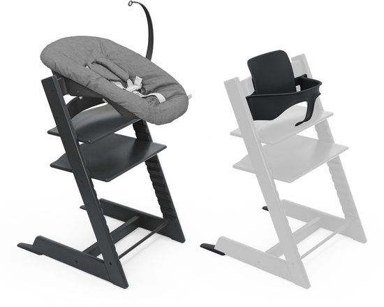 Stokke Tripp Trapp Kinderstoel - Black (inclusief stoel en Babyset 2) met newbornset (Anthracite)