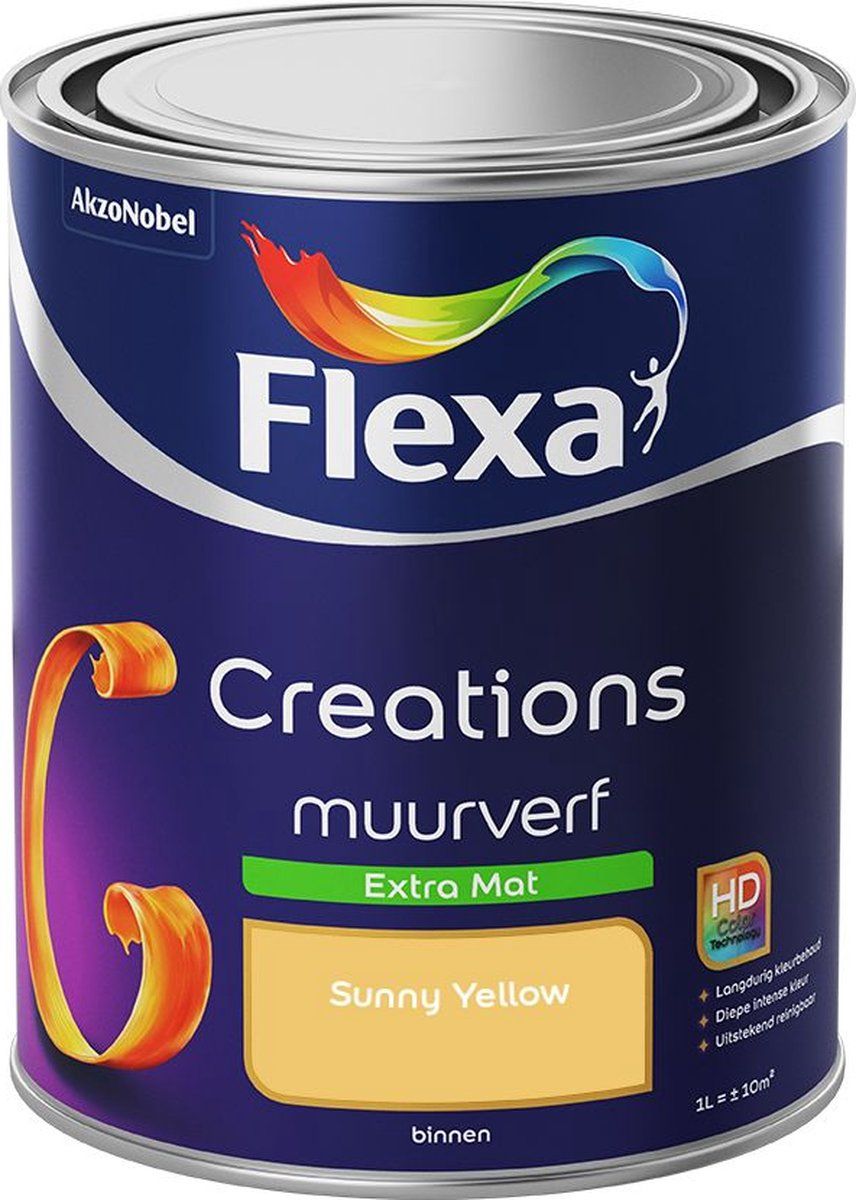 FLEXA Creations Muurverf Extra Mat Sunny Yellow - Kleur van het jaar 2008 1L