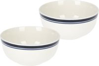 Excellent Houseware Bols à soupe/bols de service - 2x - Bologna - porcelaine - D13 x H7.5 cm - blanc/bleu - empilable