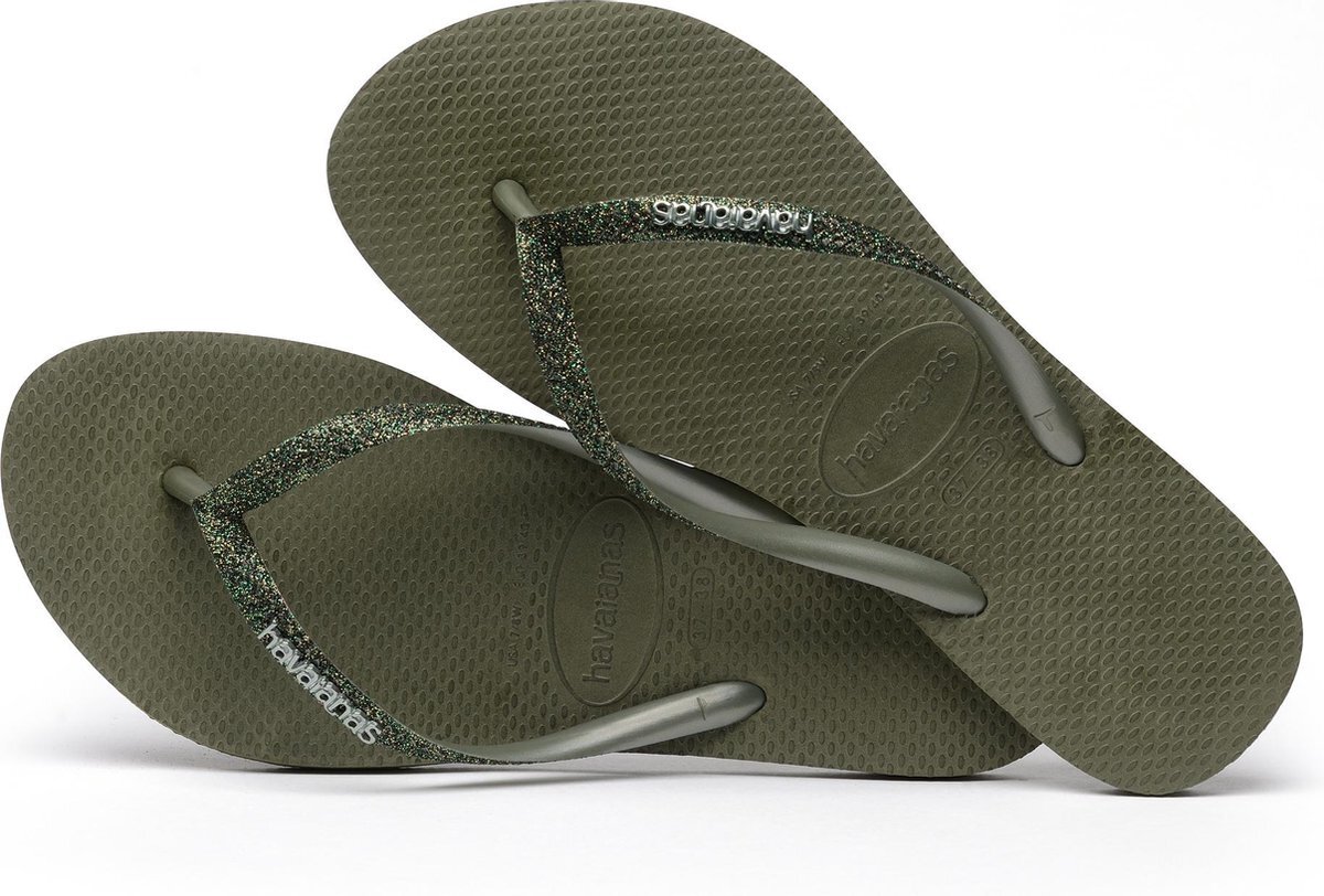 Havaianas Slim Glitter II Dames Slippers - Green Olive - Maat 35/36