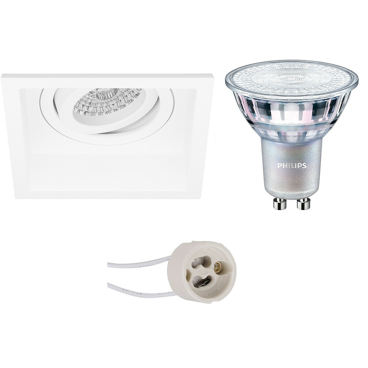 BES LED LED Spot Set - Pragmi Domy Pro - GU10 Fitting - Inbouw Vierkant - Mat Wit - Verdiept - Kantelbaar - 105mm - Philips - MASTER 927 36D VLE - 4.9W - Warm Wit 2200K-2700K - DimTone Dimbaar