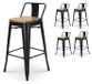 Set van 4 barkrukken, metaal, matzwart, houten zitvlak, hoogte 66 cm
