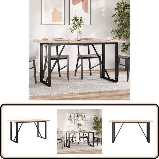 vidaXL Eettafel O-frame 160x80x75,5 cm massief grenenhout en staal