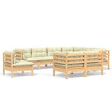VidaXL Loungeset 9-delig avec coussins crème en bois de pin